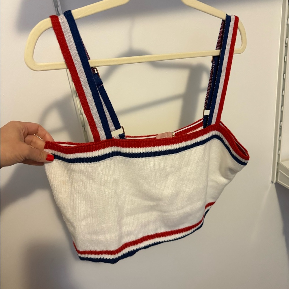 BNWT Show me your mumu size XXL knitted Crop Top with Red and Blue Stripes